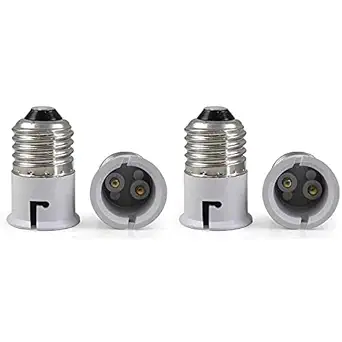 pmw B22 to E27 Bulb Convertor Holder | Lamp Base Socket | Screw to Light Bulb Adapter Converter for Metal ED Halogen | CFL LED Halogen | CFL Light Bulb | Lamp Base Adapter (Copper, White, Pack of 4)