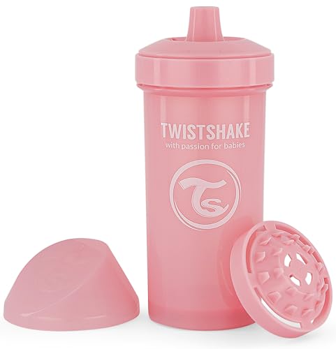 TWISTSHAKE Kid Cup Vaso de Aprendizaje para Beber con Antiderrame Boquilla y Mezclador de Frutas 360 ml, Taza de Entrenamiento para Sorber para Bebé, Sin BPA, 12+ Meses, Rosa Pastel