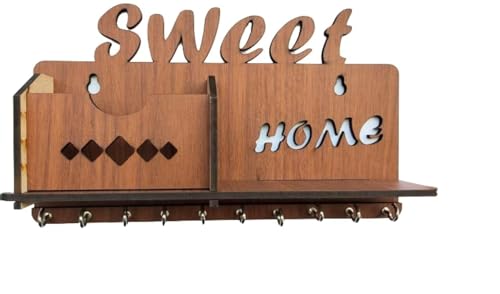 Image of Sweet Home MDF Wood Wall Mounted Design Family Key Holders for Wall Decor Wooden Stylish Hook Stand Key Organizer for Decor Home Office, Living Room, Hall, Kitchen Mobile Charge Stand