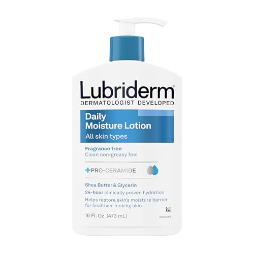 Kenvue Lubriderm Fragrance Free Daily Moisture Lotion + Pro-Ceramide, Shea Butter & Glycerin, Face, Hand & Body Lotion for Sensitive Skin, Hydrating Lotion for Healthier-Looking Skin, 16 fl. oz