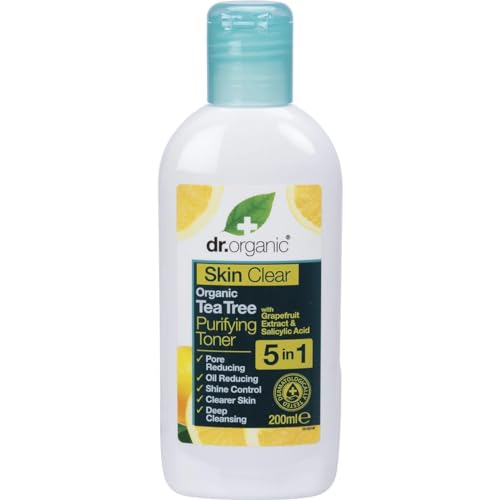 Dr. Organic - Tónico facial revitalizante y purificante, Fórmula enriquecida con aceite de Árbol del Té, 200 ml