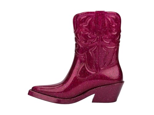 Melissa Texas Jelly Cowboy Boot for Women, Glitter Pink, 7