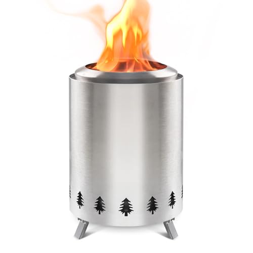Smokeless Firepit Tabletop Fire Pit - Stainless Steel Outdoor Fire Pit with Stand - Portable Firepits Pellet and Wood Burning Fire Pit Smokeless Fire Pits for Outside with Christmas Tree Pattern Vent
