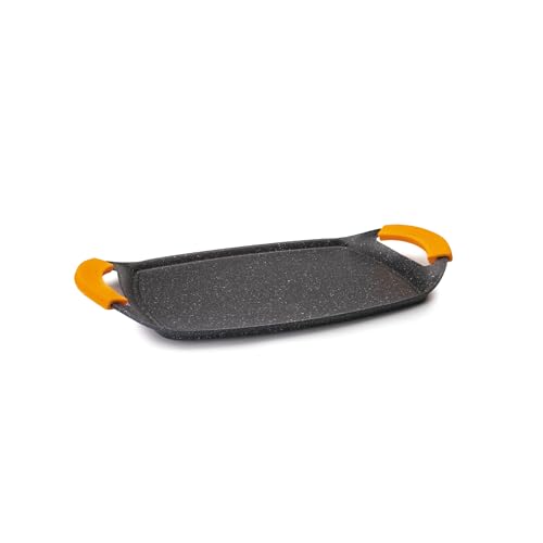 IBILI - Plancha en pierre basique, 36 x 23 cm, Fonte d’aluminium, Antiadhésif style pierre, Compatible avec l’induction