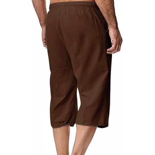 Mens Linen Capri Pants Summer Baggy Casual Beach Capris Lightweight Solid Drawstring Elastic Waist Yoga Trousers Plus3