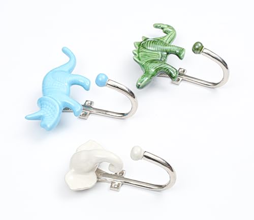 Alpha Living Home Ceramic Wall Hooks Set of 3 - Animal Shaped Decorative Hooks for Coat, Bag, Towel, Hat - Vintage Farmhouse Wall Mounted Hangers for Bathroom, Kitchen, Entryway (Blue,Green,White)