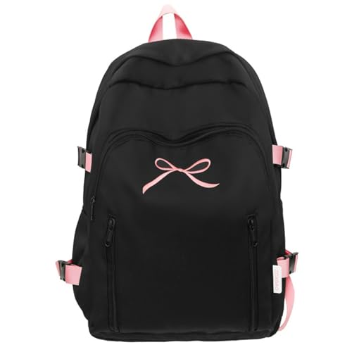 irLocy Bow Backpack Purse Pink Coquette Backpack Cute Emergency Daypack Preppy Aesthetic Mochila Bag (Black,Large)