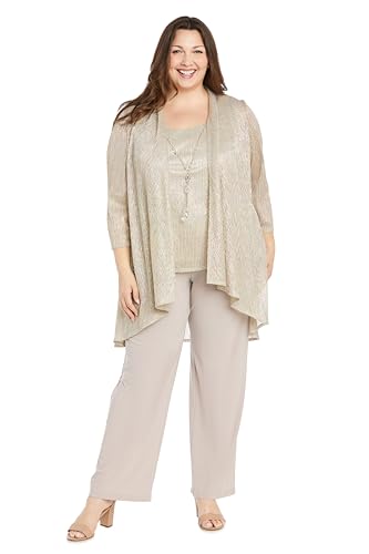 R&M Richards Elegant 3-Piece Sequin Duster Pant Set W/Necklace - Wide-Leg Pull-On Pants & Shimmer Tank4