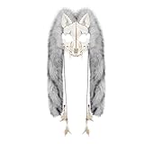 Holiberty Animal Head Wolf Mask Furry Viking Headpiece Halloween Warrior Werewolf Costume Scary Skull Bone Devil Cat Mask Halloween Cosplay Party Decor Props for Women Men