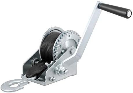 CURT 29433 Manual Hand Crank Boat Trailer Winch, 900 lbs Capacity, 6-1/2-In Handle, 3.25:1 Gear Ratio, 15' Strap