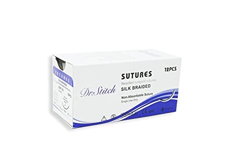 CynaMed Suture Thread with Needle (12-Pack) – 5/0, 19mm, 1/2 Reverse Cutting, Black Sutures for Training & Practice
