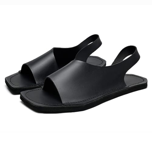 Men'S Leather Flat Sandals Summer Breathable Square Toe Open Toe Strap Business Casual Slippers Suitable For Beach Driving Walking2