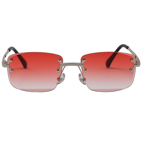 Image of Retro Rimless Rectangle Glasses Vintage Square Metal Wire Frame Trendy Hip Hop Frameless Style for Men and Women