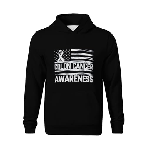 Kids Colon Cancer Awareness Month Retro American Flag Boys Girls Lightweight Kangaroo Pocket Fleece Hoodies2