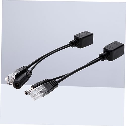 Conjunto de 2 cables MERRYHAPY POE Splitter Connection Cable Negro Adaptador completo Cable de alta velocidad Ethernet con conector DC para routers y telefonía miniatura 6