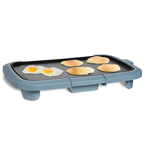 COOK WITH COLOR - Plancha eléctrica de 1200 W, superficie antiadherente para panqueques, hamburguesas, huevos y más, control de temperatura extraíble, bandeja de goteo deslizable, área de cocción de