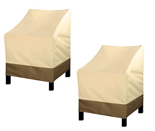 RosieLily Outdoor Chair Covers, Patio Chair Covers Waterproof, 600D Heavy Duty Stackable Patio Furniture Covers, Standard-2 Pack, Khaki&Brown