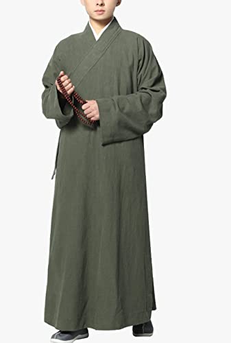 Unisex All Seaso Zen Lay Clothing Buddha Gown Frock Shaolin Monk Kung Fu Suits Meditation Robe (Color : Beige White, Size : Small)4
