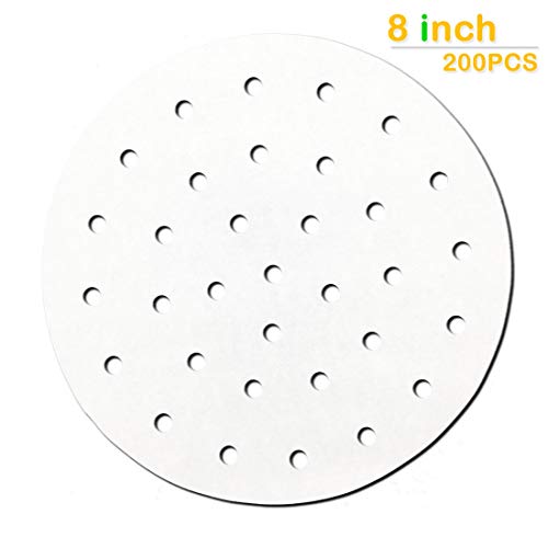NUMARDA 200pcs Air Fryer Liners, 8 inch Premium Perforated Parchment Steaming Papers, Bamboo