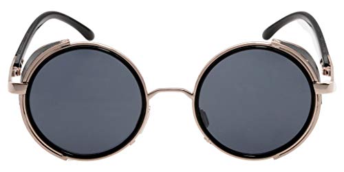 J&L Glasses Retro Steampunk Round Metal Glasses Side Shield Circle Frame Sunglasses Women Men3