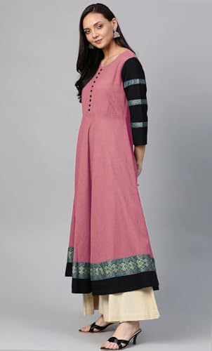 Image of HF HOLYDAY FASHION Cotton Silk Anarkali Printed Border Long Umbrella Gown Kurta for Women
