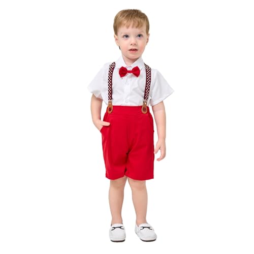 Image of Boys Summer Formal Outfit Set - Gentleman Baby Boy Outfit Toddler Suit Short Sleeve Bow Tie Shirt Pants