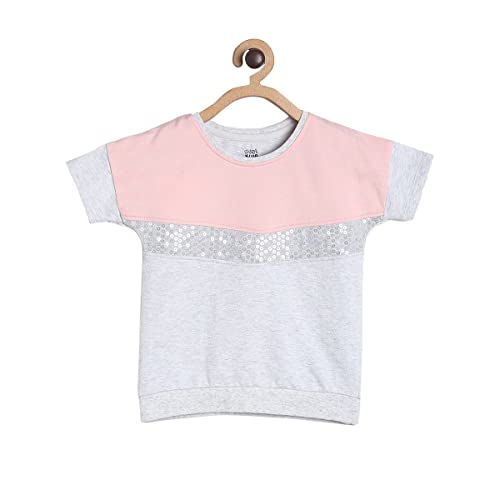Image of miniklub Girls Grey & Peach-Coloured T-Shirt With Trouser