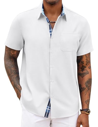 COOFANDY Men's Button Down Shirts Short Sleeve Casual Shirts Summer Beach Shirts Vacation Wedding Shirts with Pocket
