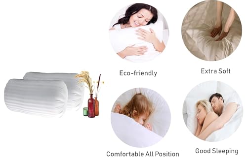 Image of Microfibre Round Bolster Bed /Sofa /Diwan Pillow | Light, Soft & Fluffy for Neck & Back Support | Washable Breathable, Durable | Size 16x32 Inch - Big Round Pillow | Set of 2 (16x32 Inch)