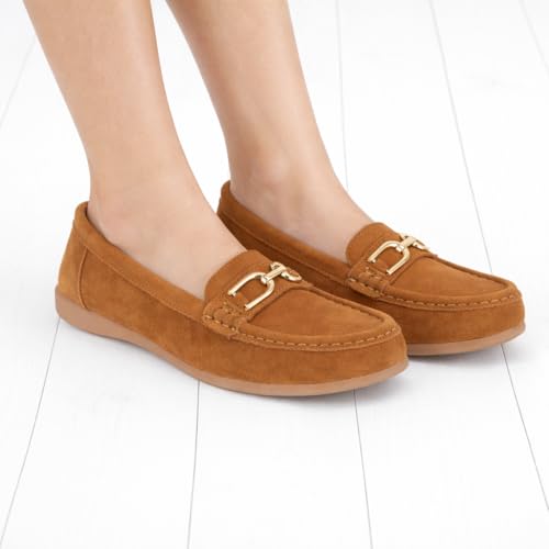 Jo & Joe Women’s Suede Comfort Loafers with Gold Buckle – Cushioned Slip-On Casual Flats for Everyday Wear Sizes 4-8 - Image 3