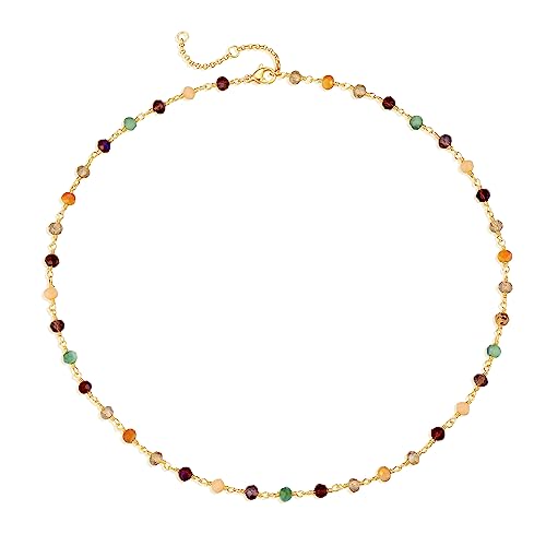 MTMY Gold Choker Necklace,14K Gold Plated Dainty Chain Choker Necklace Delicate Fashion Jewelry Gift for Women(mixed color beads)