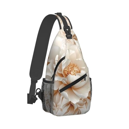 White Flowers Multi Functional Adjustable Single Shoulder Crossbody Bag,Casual Chest Bag, Suitable For Daily Travel,Unisex2