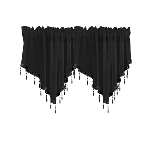 Gostady Beaded Triangle Sheer Valance Curtains Rod Pocket Bead Trim Tassel Voile Sheer Curtain Valance Sheer Lace Panels For Farmhouse Kitchen Bedroom Window Treatments Drape Decor cover