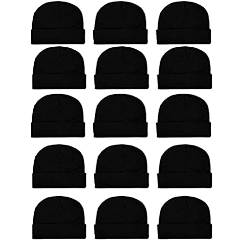Bulk Winter Hats - Bulk Beanies Wholesale Hats in Bulk, 10 Winter Hats for Men, Women, Teens Winter Hats Bulk Wholesale (10 Pack Solid Black)