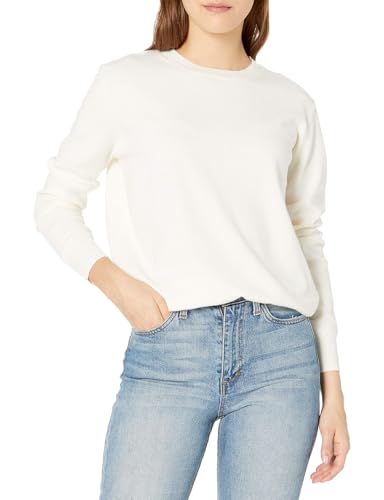QUALFORT Women's Sweaters White Crewneck Lightweight Sweater Knitted Pullovers White Large