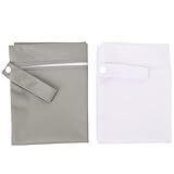 2 Pcs Wet Bags, Zippered Waterproof Wet Clothes Bag, Reusable TPU Lined Storage Organizer with Secure Closure for Swimming Hiking Travel, Green and White