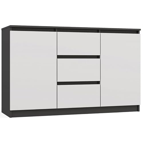 CDF Kommode Schrank mit 2 Türen 3 Schubladen Sideboards Schubladenkommode für Kleidug Dokumente Komodenschrank Schubladenschrank für Schlafzimmer Arbeitszimmer Flur Esszimmer - Anthrazit/Weiß CDF Kommode Schrank mit 2 Türen 3 Schubladen Sideboards Schubladenkommode für Kleidug Dokumente Komodenschrank Schubladenschrank für Schlafzimmer Arbeitszimmer Flur Esszimmer - Anthrazit/Weiß