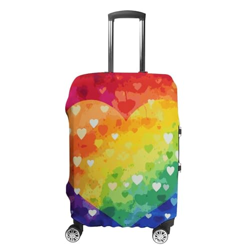 Colorful Rainbow Love Heart Printed Luggage Cover Protector, Fits 18-32 Inch Luggage