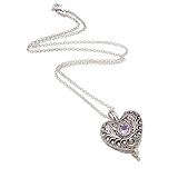 NOVICA Handmade .925 Sterling Silver Amethyst Heart Locket Necklace Shaped Purple Pendant Indonesia Romantic Birthstone 'Solitary Love'