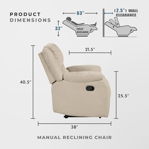 Lexicon Manual Recliner Sofa Chair, Home Theater Seating, Wall Hugger Manual Reclining Nursery Chair for Bedroom/Living Room/Office/Apartment, Oatmeal Textured Fabric - Image 3