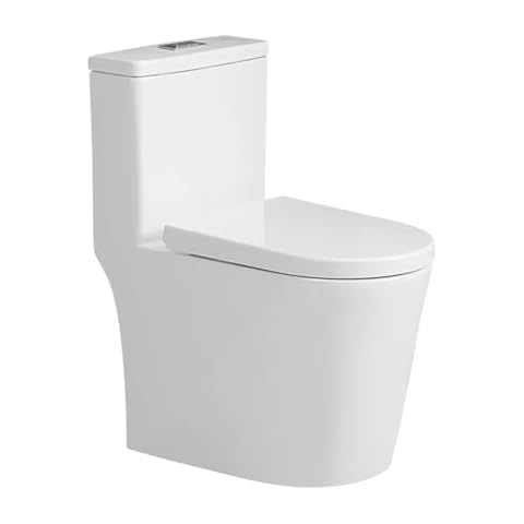 ROVATE Toilet Compact Modern One Piece Toilet with Soft Close Toilet Seat Ceramic Glossy White Toilets Cover