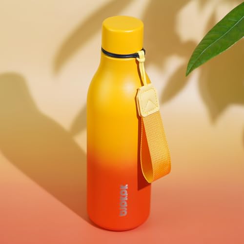 Image of BJPKPK Insulated Water Bottles, 18 oz Stainless Steel Metal Water Bottle with Strap, BPA Free Leak Proof Jugs, Mugs, Flasks, Reusable Thermal Flasks for Sports & Travel, Sunset Orange