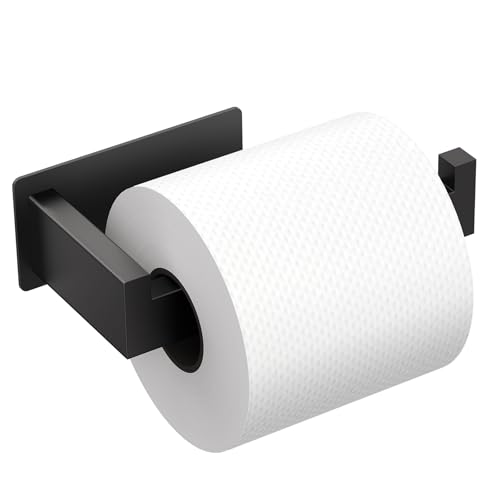 Auxmir Matte Black Toilet Paper Holder Self-Adhesive Wall Mount Toilet Roll Holder Premium Thickened SUS304 Stainless Steel Rustproof & No Drilling Tissue Holder for Bathroom Kitchen & RV