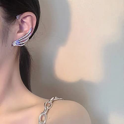 Angel Wing Ear Cuff Earrings For Women Non Piercing Silver Adjustable Ear Clip On Climber Wrap Crawler Cartilage Dainty Cubic Zirconia Feather Ear Cuffs For Non Pierced Ears For Women #TOP3