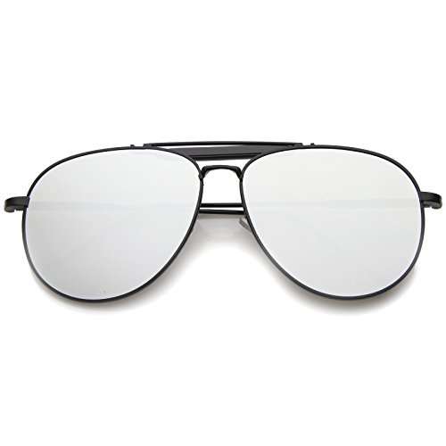 zeroUV Large Classic Teardrop Crossbar Mirrored Flat Lens Aviator Sunglasses 56mm