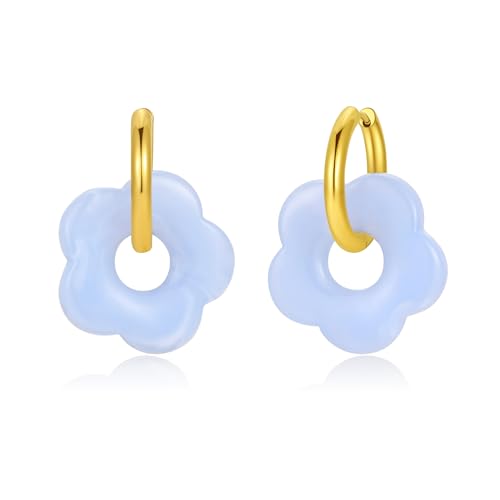 Pendientes colgantes de resina BUMMER - Pendientes de flores elegantes, pendientes de resina degradada, acero inoxidable, pendientes chapados en oro, Resina