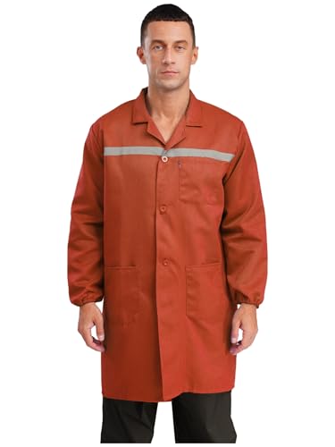 Sxiwei Arbeitskittel Herren Schutzkleidung Langarm Streifen Arbeitsmantel Werkstatt Arbeitsjacke Arbeitskleidung Berufsmantel Orange L