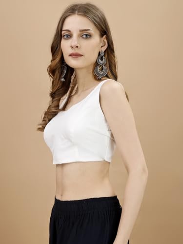 Image of Womanista Women's Taffeta Solid Sleeveless Readymade Saree Blouse for Women Stylish
