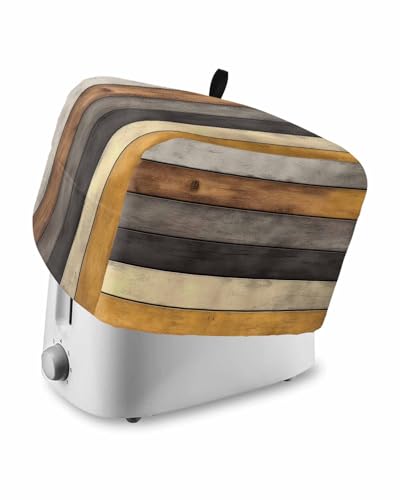 Farmhouse Grey Yellow Toaster Cover 4 Slice, Vintage Wood Country Dustproof Bread Machine Oven Cover with Storage Pockets, Fits Most Kitchen Toasters Protector