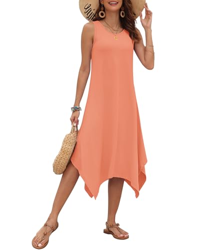 Image of AUSELILY Women's Summer Dresses Casual Sleeveless Midi Tank Beach Dress | Women's Asymmetrical Hem Sundress with Side Pockets, Great for Beach, Vacation & Daily Wear
